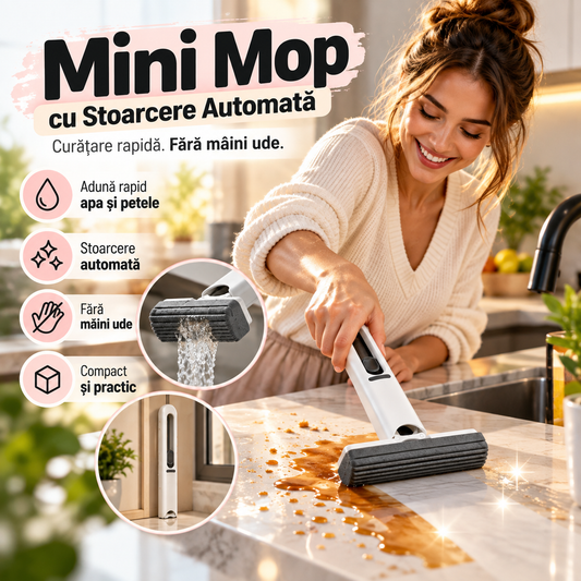 Mini Mop cu Stoarcere Automată – Curățare Rapidă Fără Mâini Ude