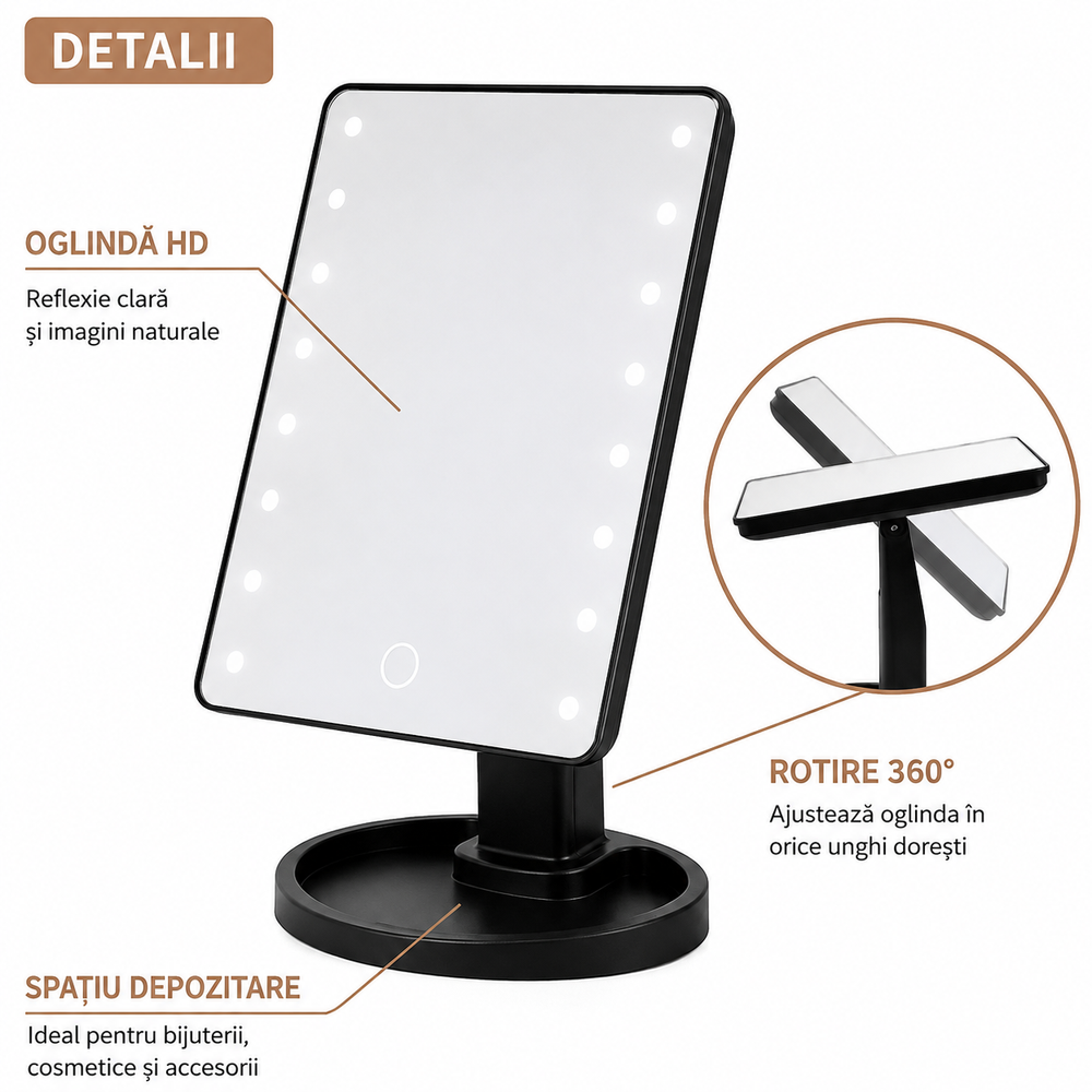 Oglindă de Machiaj Iluminată cu LED